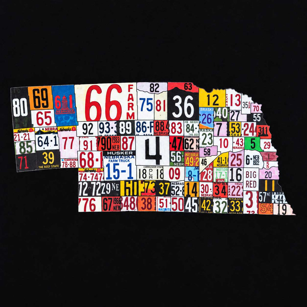 Nebraska License Plates T-Shirt | Black | Multiple Sizes