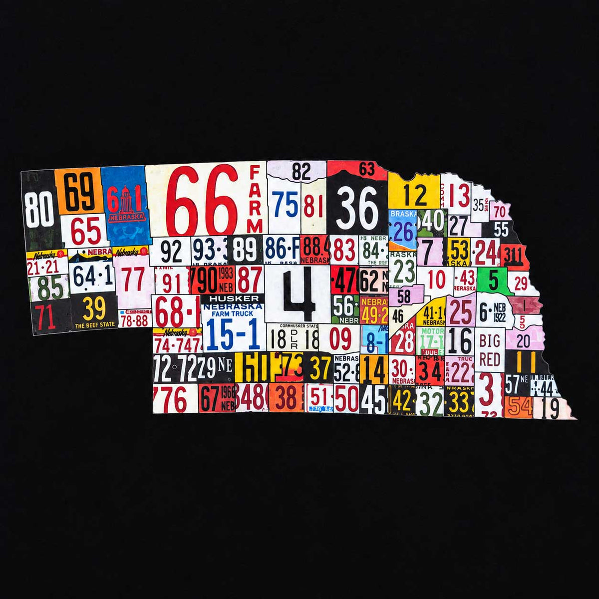 Nebraska License Plates T-Shirt | Black | Multiple Sizes