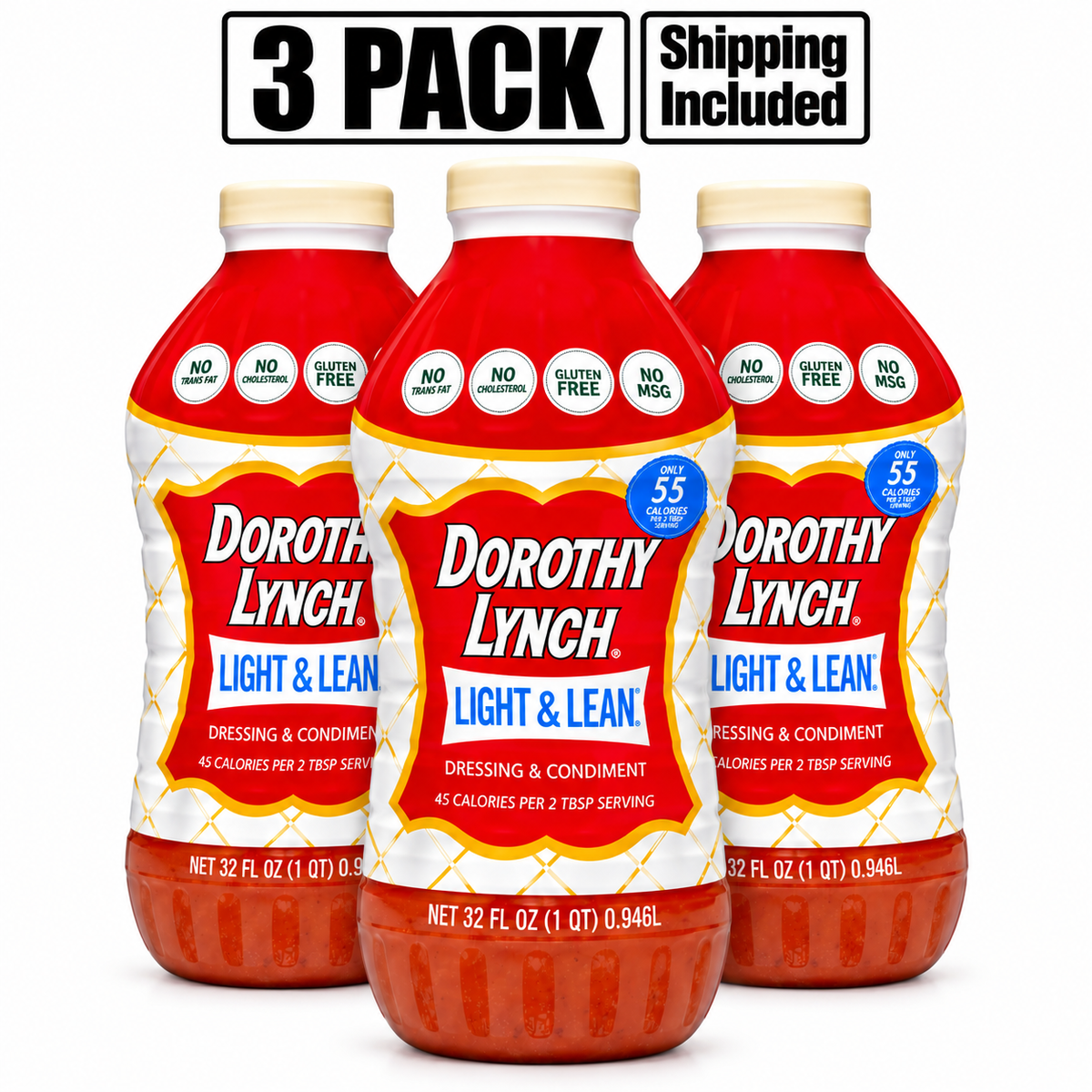 Light and Lean Dorothy Lynch Salad Dressing | Pack of 3 | 32 oz | Gluten Free | Shipping Included