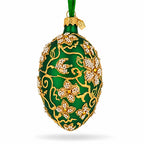 Green Jeweled Glitter Scrollwork Glass Egg Christmas Ornament