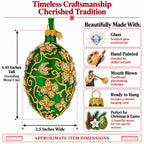 Green Jeweled Glitter Scrollwork Glass Egg Christmas Ornament