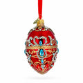 Red Jeweled Glitter Scrollwork Glass Egg Christmas Ornament