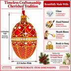 Red Jeweled Glitter Lattice Glass Egg Christmas Ornament