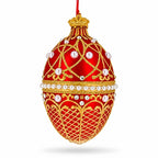 Red Jeweled Glitter Lattice Glass Egg Christmas Ornament