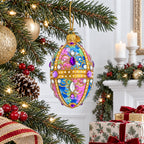 Blue and Purple Jeweled Glitter Scrollwork Glass Egg Christmas Ornament