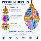 Blue and Purple Jeweled Glitter Scrollwork Glass Egg Christmas Ornament