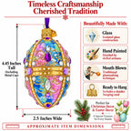 Blue and Purple Jeweled Glitter Scrollwork Glass Egg Christmas Ornament