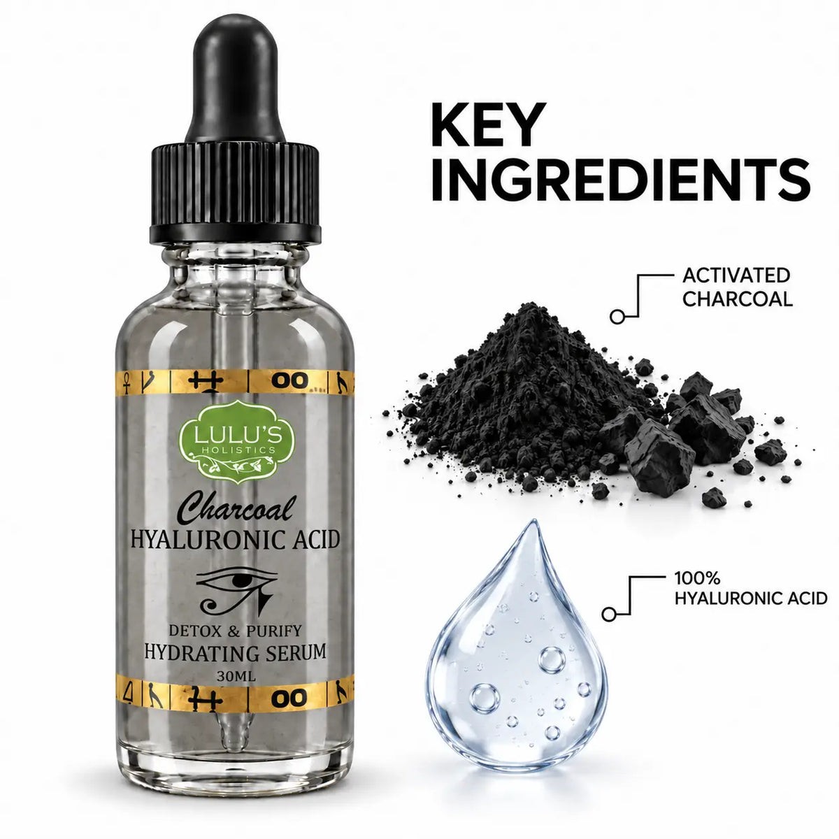 Lulu's Holistics Charcoal Hyaluronic Acid Detox & Purify Hydrating Serum (30ml)