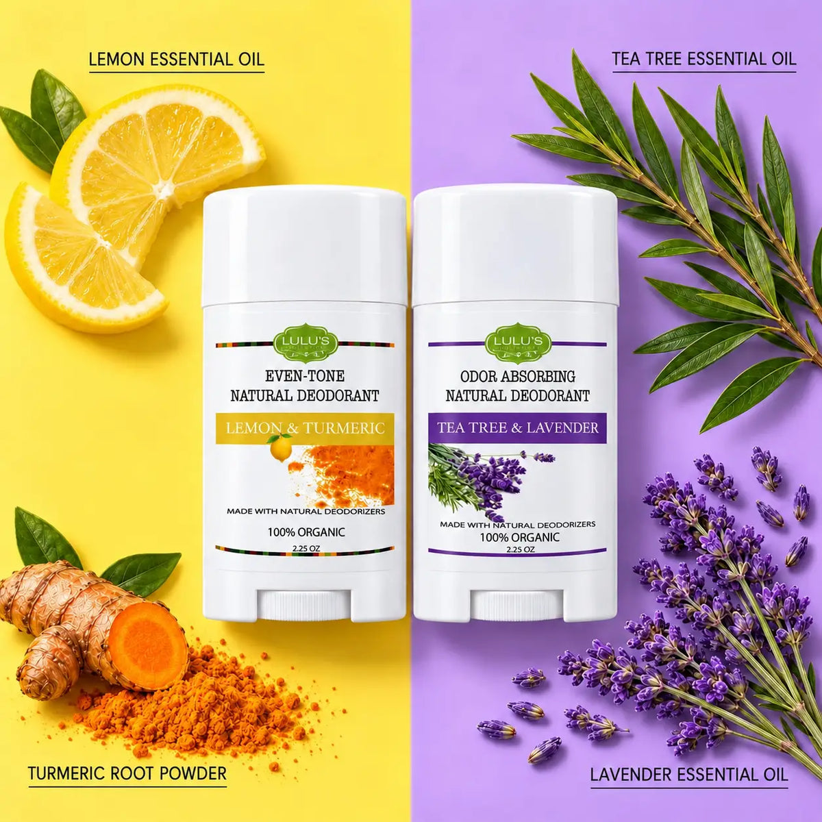 Lulu's Holistics Aluminum-Free Deodorant Duo – Lemon Turmeric + Tea Tree Lavender (2 x 2.65oz)