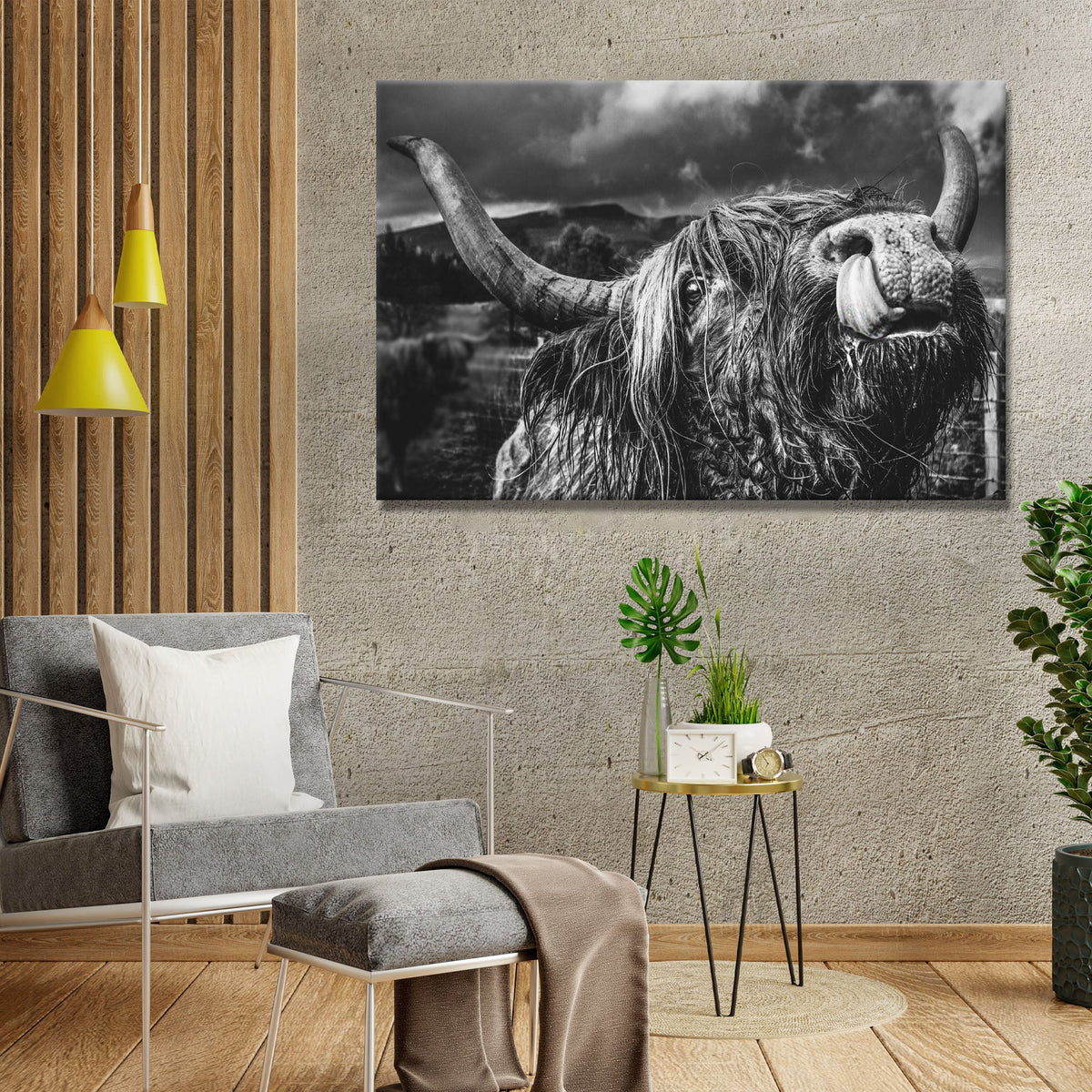 West Highland Cow Monochrome Canvas Wall Art
