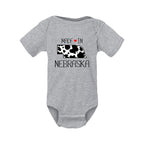 “Made in Nebraska” Cow Print Baby Onesie | Multiple Sizes | Nature Finds & Designs