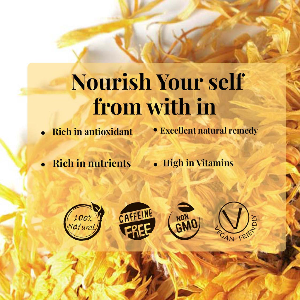 Dried Marigold Calendula flowers, Calendula Tea, 2.6oz I Calendula Officinalis | Caléndula pétalos I Akshit Pétales de Souci Bio | Flor De Calendula