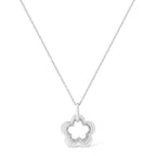 Satin sterling silver double flower diamond pendant necklace 1/20 cttw bijoux-nyc direct