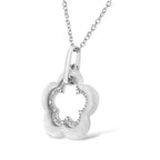 Satin sterling silver double flower diamond pendant necklace 1/20 cttw bijoux-nyc direct