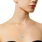 Satin sterling silver double flower diamond pendant necklace 1/20 cttw bijoux-nyc direct