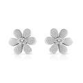 Diamond flower stud earrings in matte sterling silver 1/20 cttw bijoux-nyc direct