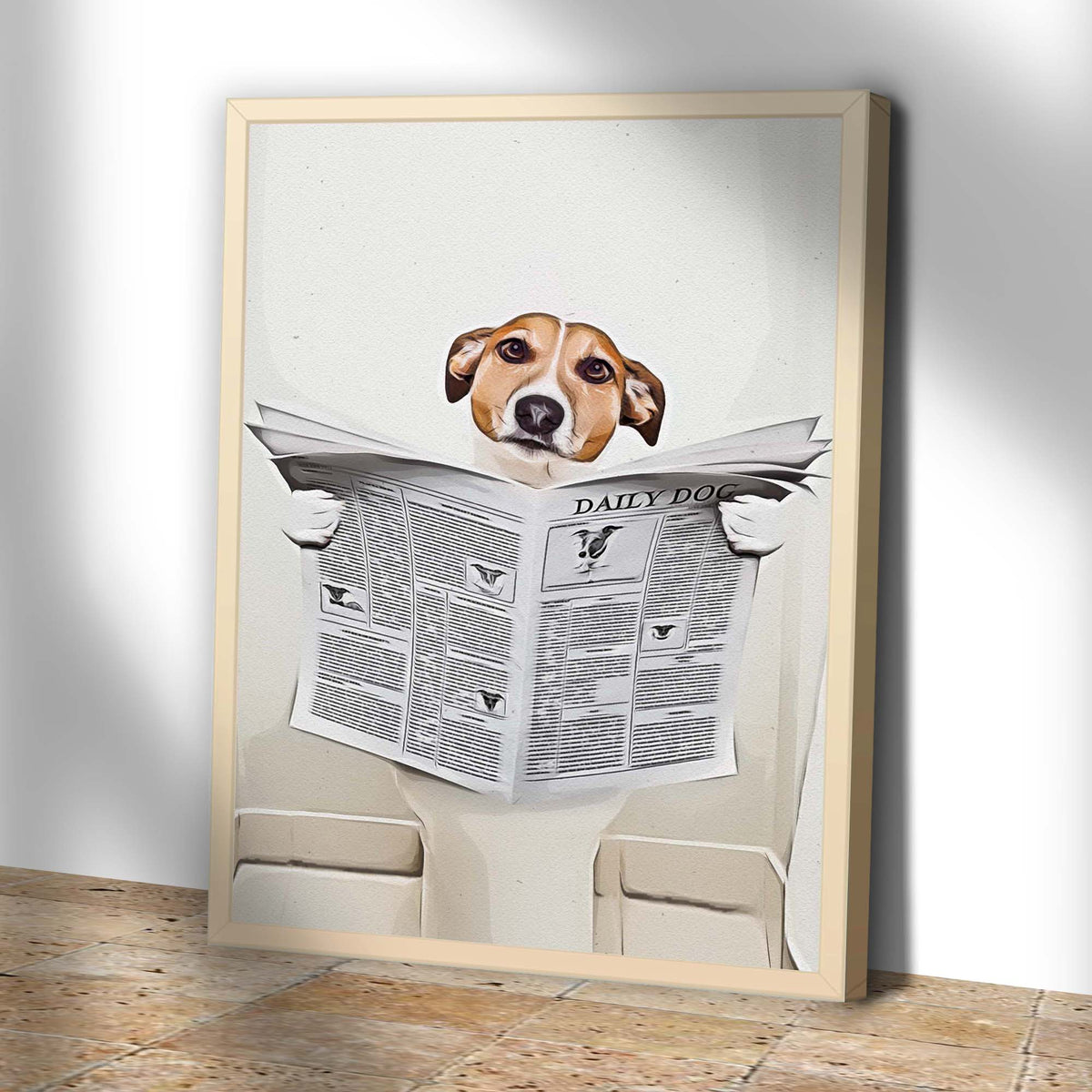 Dog Reading Newspaper Portrait Canvas Wall Art