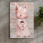 Simple Ribbon Dress Pig Canvas Wall Art