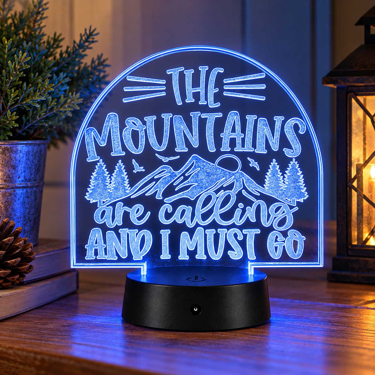Inspirational LED Lighted Plaque | The Mountains Are Calling and I Must Go | Glowing Creation