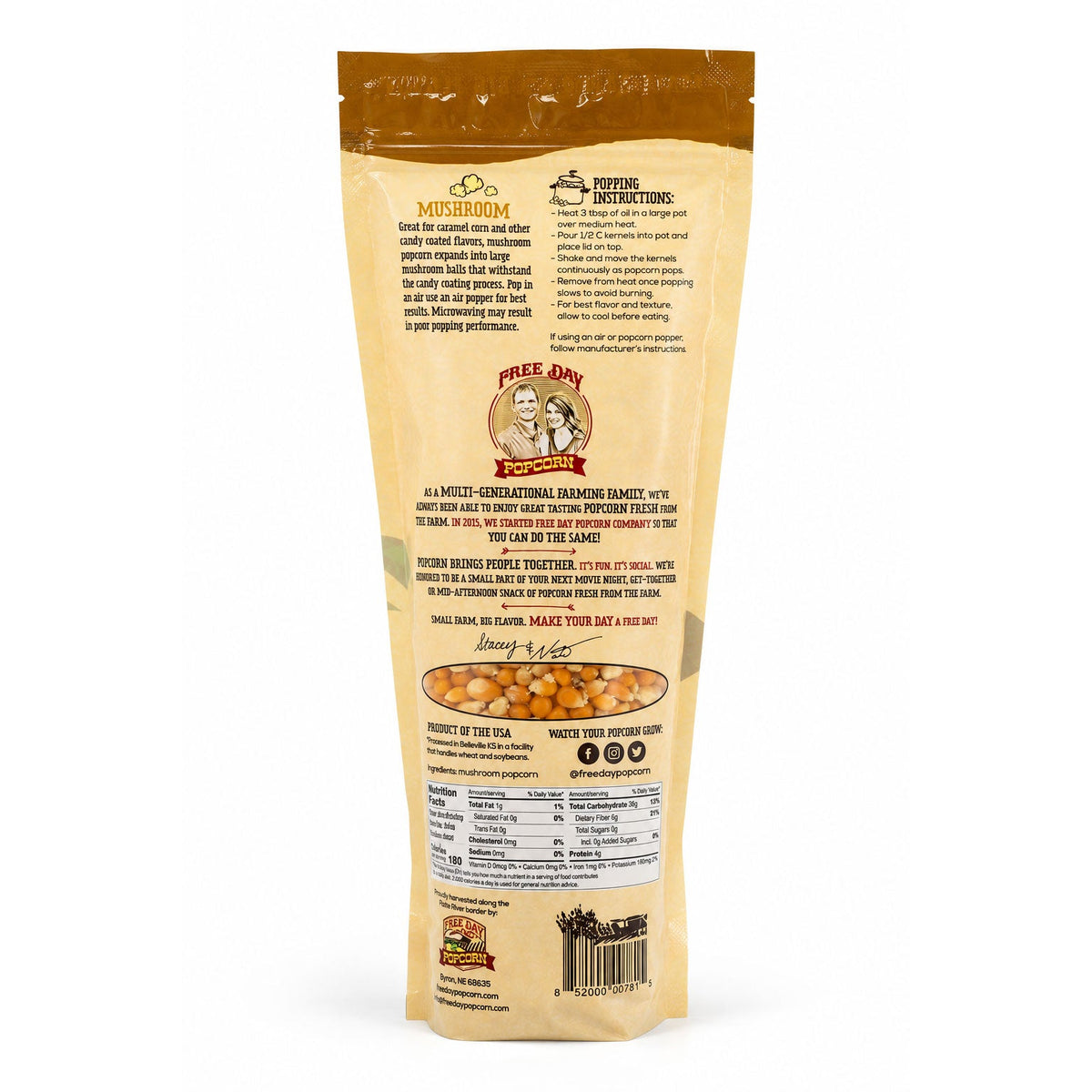 Mushroom Un-Popped Popcorn | 1 lb | Non-GMO | Free Day Popcorn