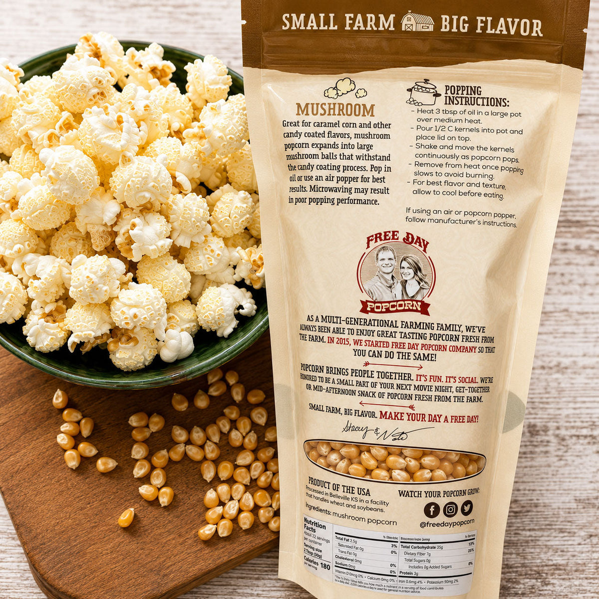 Mushroom Un-Popped Popcorn | 1 lb | Non-GMO | Free Day Popcorn