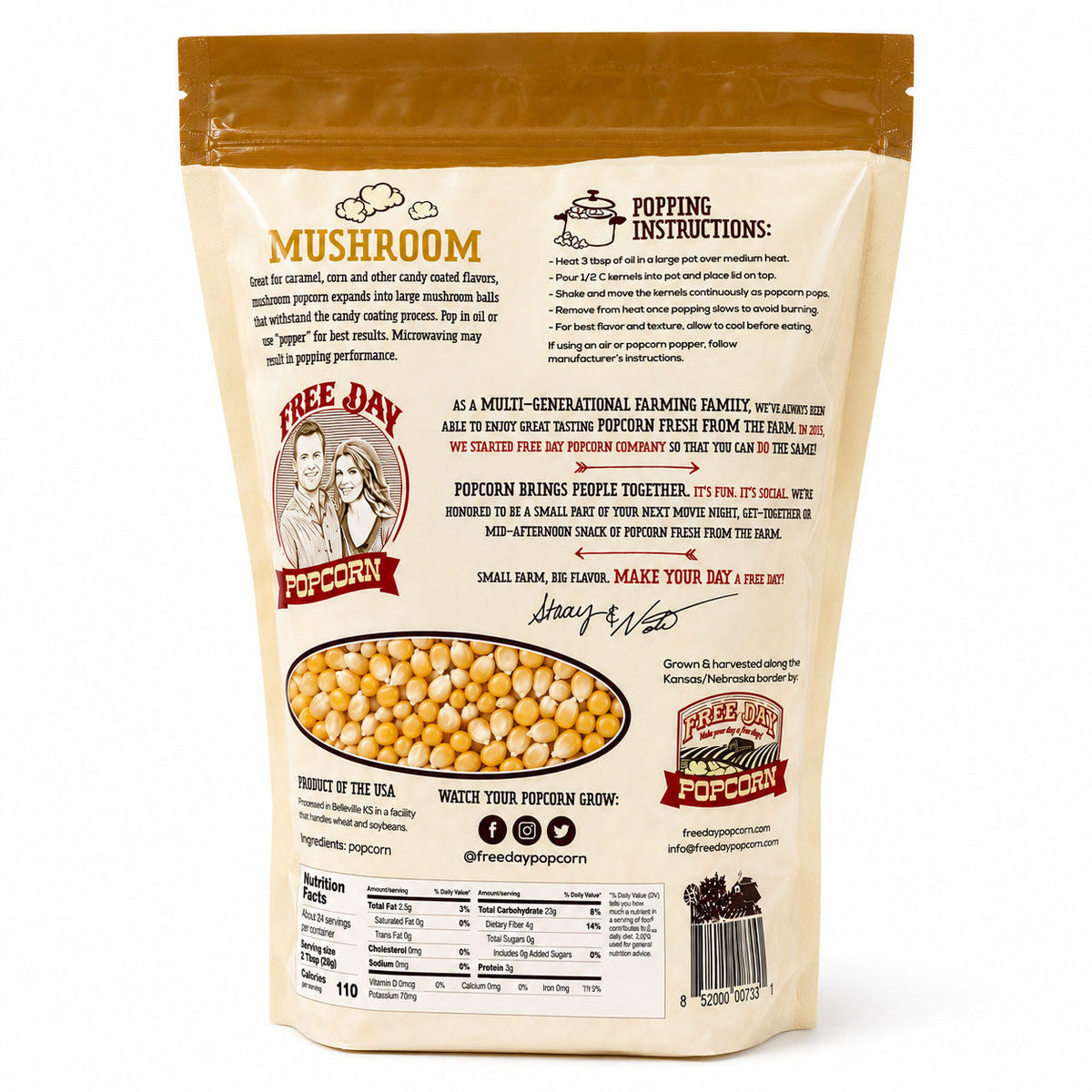 Mushroom Un-Popped Popcorn Bundle | 1 lb & 3 lb | Non-GMO | Free Day Popcorn