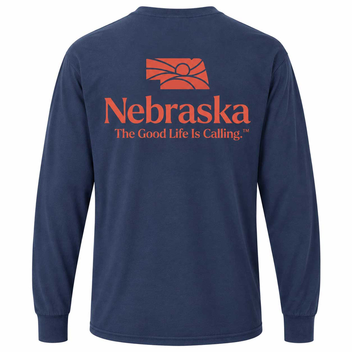 Nebraska Long Sleeve Shirt | Navy/Salmon | Nebraska Department of Economic Development