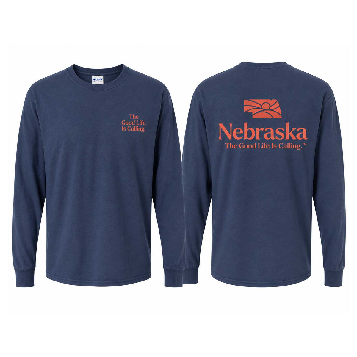 Nebraska Long Sleeve Shirt | Navy/Salmon | Nebraska Department of Economic Development