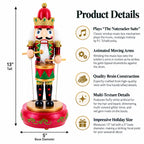 Animated Nutcracker Drummer Musical Figurine - Winter Music Box 13 Inches