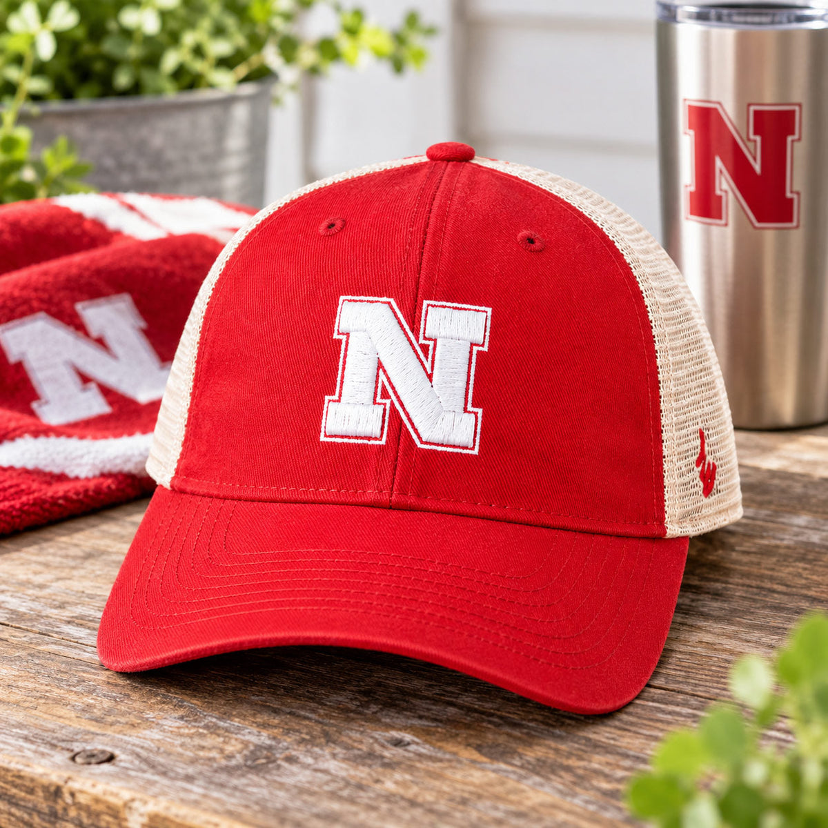 Nebraska "N" Red Adjustable Trucker Hat | Blue 84