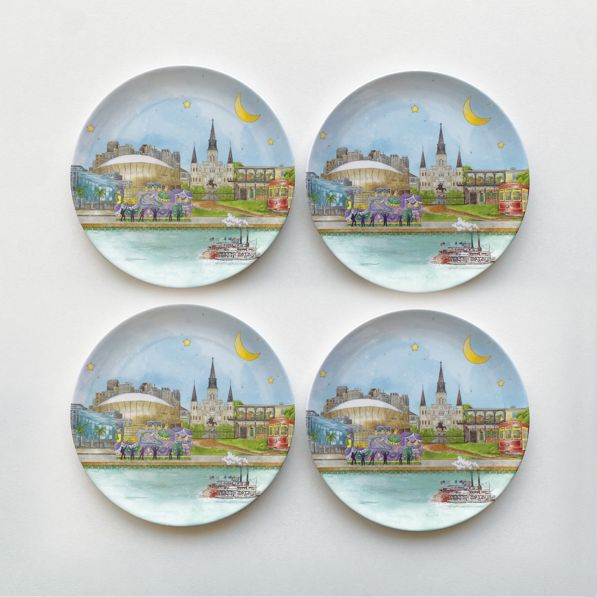 New Orleans Skyline Melamine Dessert Plates