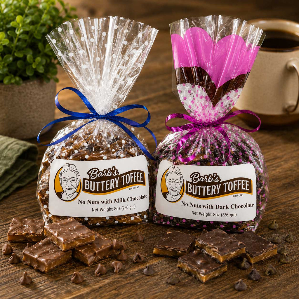 Homemade No Nut Toffee Bundle | 8 oz | Milk and Dark Chocolate | Barb's Buttery Toffee