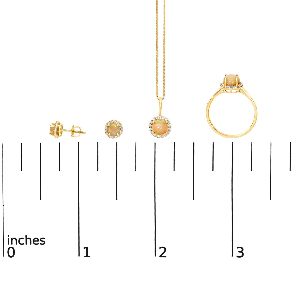 10K Gold Gemstone and 3/8 Cttw Diamond Halo Jewelry Set (Earrings, Pendant & Ring)