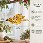 6-Inch Long Golden Bird Wooden Christmas Ornament