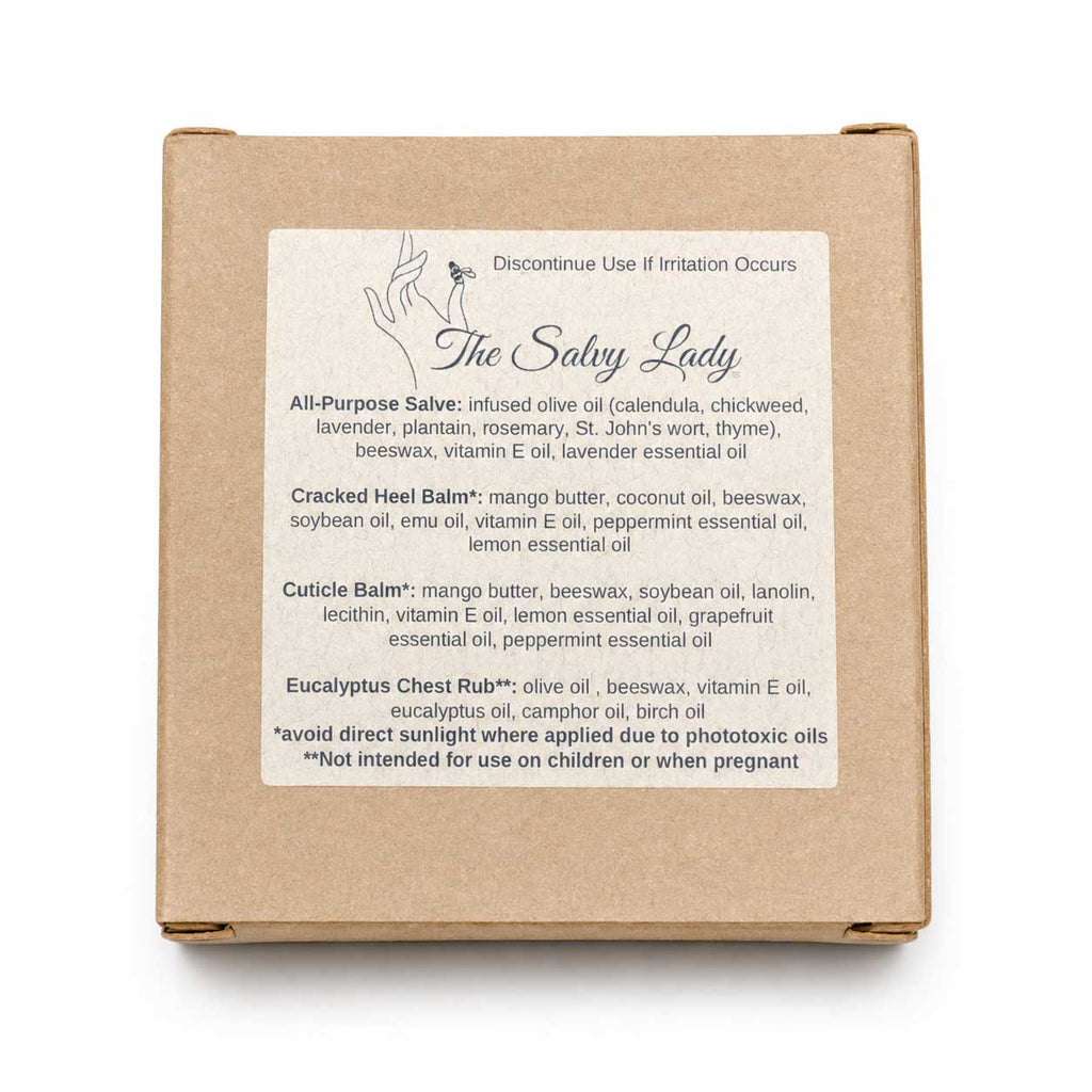 First Aid Balm Pack | Includes Herbal, Cuticle, Cracked Heel & Chest Balms | The Salvy Lady