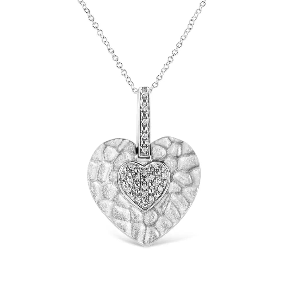 1/10 cttw pavé diamond double heart pendant necklace in sterling silver bijoux-nyc direct