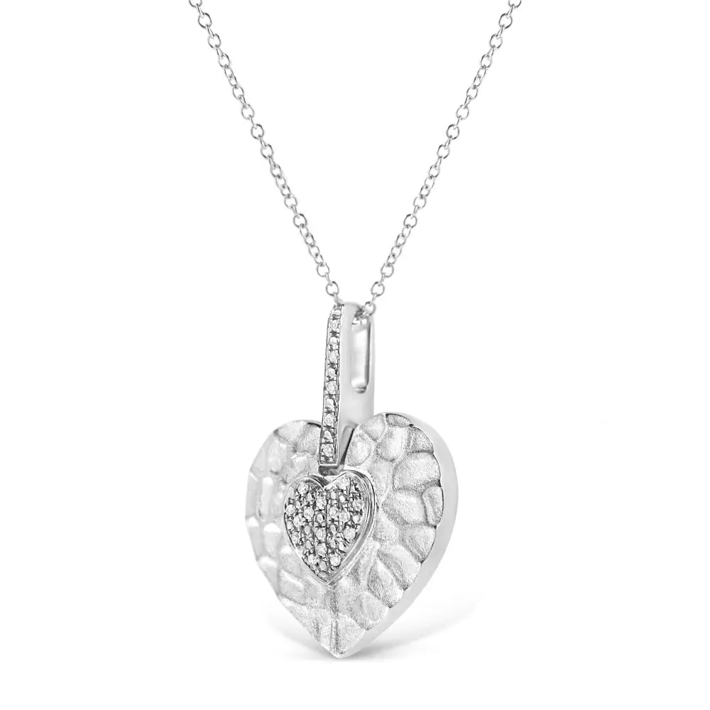 1/10 cttw pavé diamond double heart pendant necklace in sterling silver bijoux-nyc direct