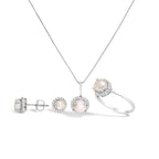10K Gold Gemstone and 3/8 Cttw Diamond Halo Jewelry Set (Earrings, Pendant & Ring)