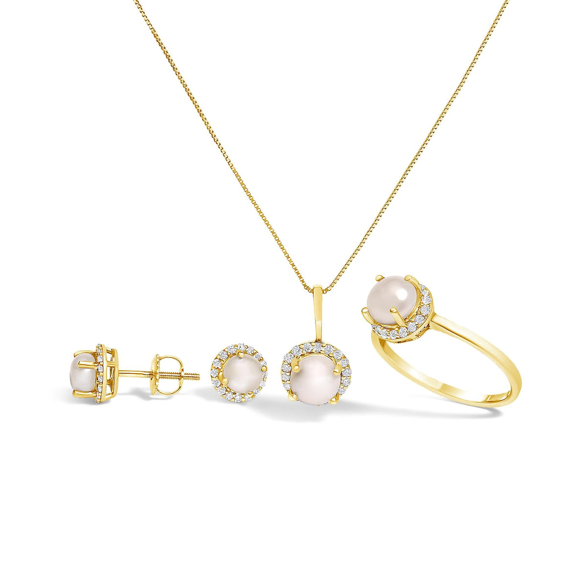 10K Gold Gemstone and 3/8 Cttw Diamond Halo Jewelry Set (Earrings, Pendant & Ring)