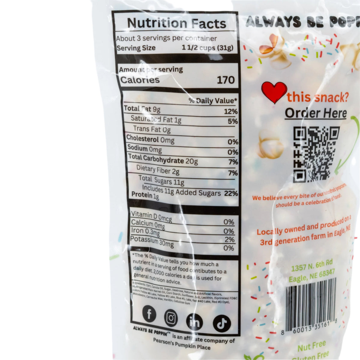 Birthday Cake Popcorn | 3.5 oz | Gluten Free | Pearson's Pumpkin Place