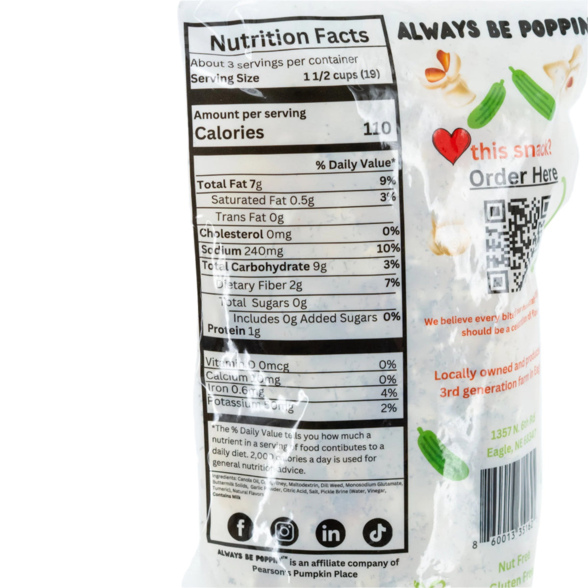 SALE CLOSE DATED | Dill Pickle Popcorn | 3.5 oz | Gluten Free | Pearson's Pumpkin Place
