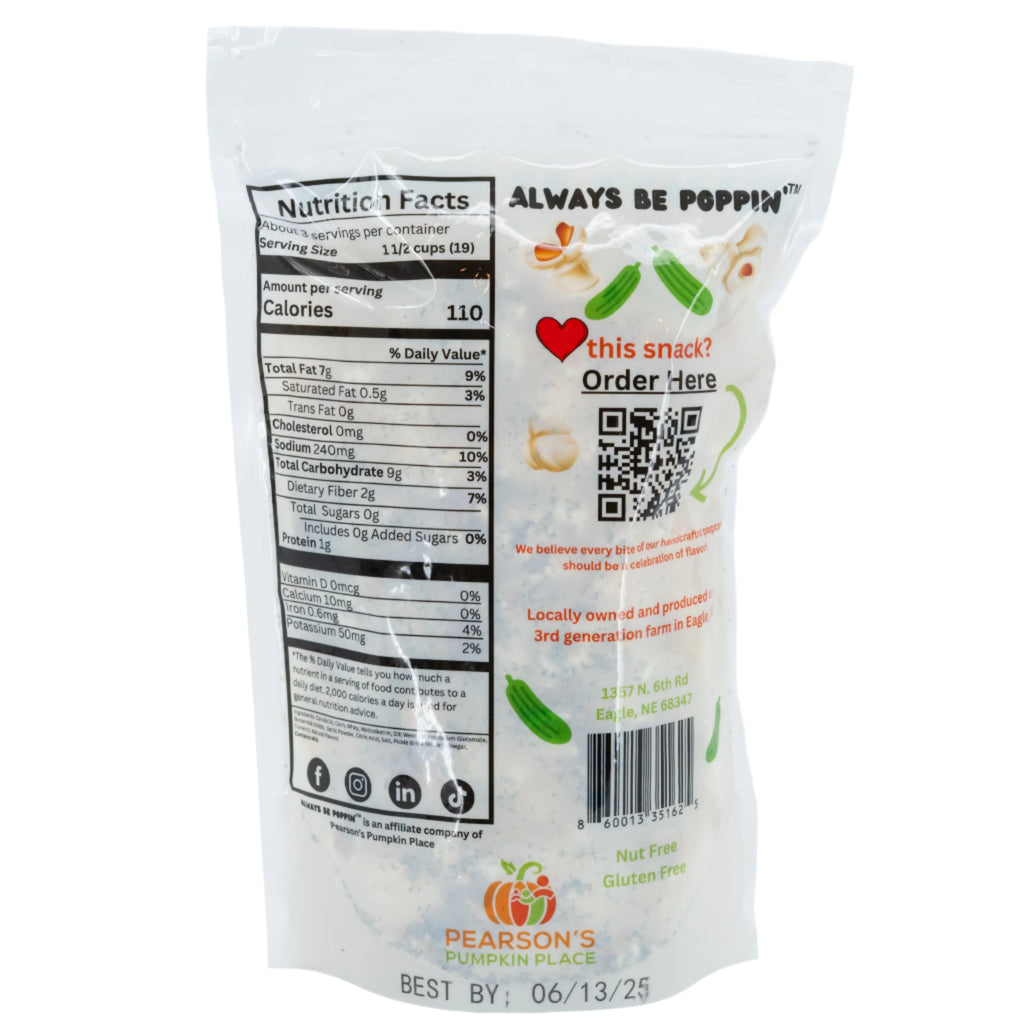 SALE CLOSE DATED | Dill Pickle Popcorn | 3.5 oz | Gluten Free | Pearson's Pumpkin Place