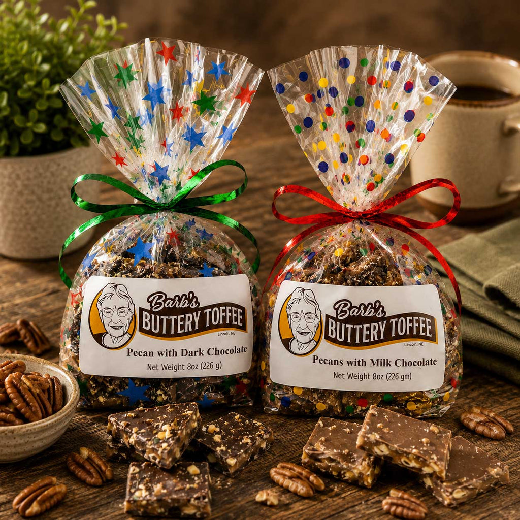 Homemade Pecan Toffee Bundle | 8 oz | Milk and Dark Chocolate | Barb's Buttery Toffee