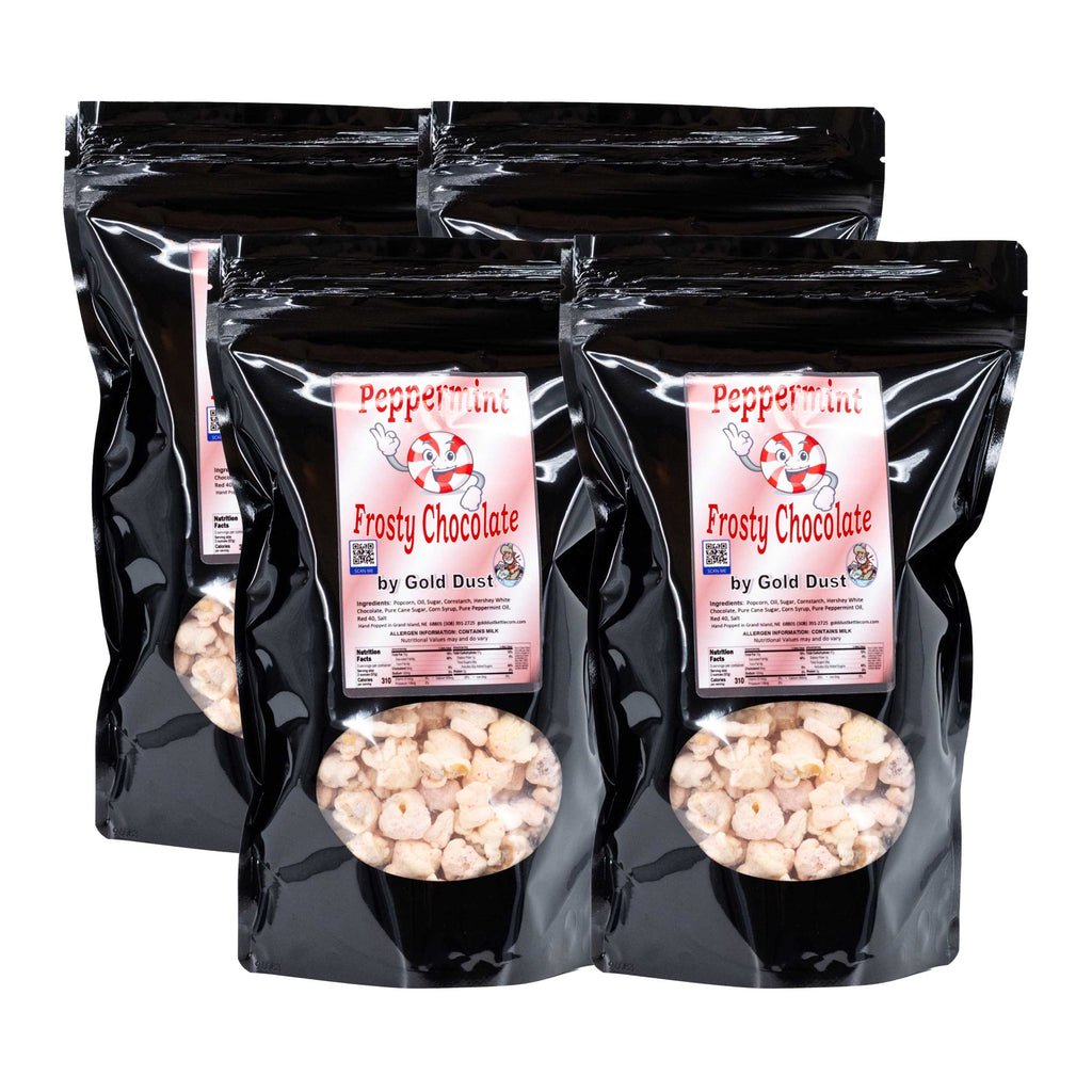 Peppermint White Chocolate Covered Kettle Corn | Pack of 4 | 5 oz | Non-GMO | Shipping Included | Gold Dust Kettle Corn