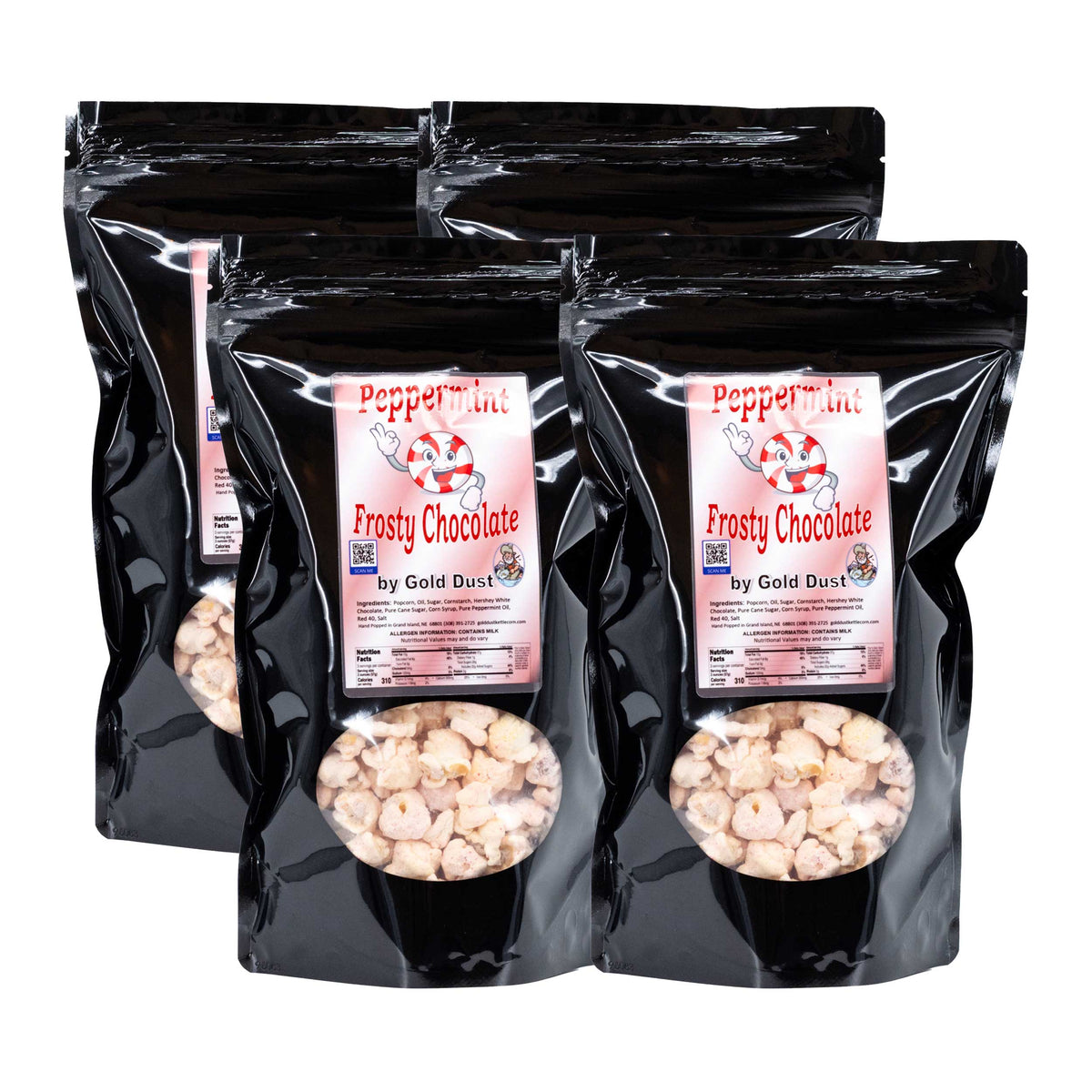 Peppermint White Chocolate Covered Kettle Corn | Pack of 4 | 5 oz | Non-GMO | Shipping Included | Gold Dust Kettle Corn