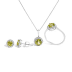 10K Gold Gemstone and 3/8 Cttw Diamond Halo Jewelry Set (Earrings, Pendant & Ring)
