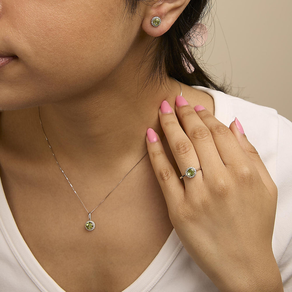10K Gold Gemstone and 3/8 Cttw Diamond Halo Jewelry Set (Earrings, Pendant & Ring)