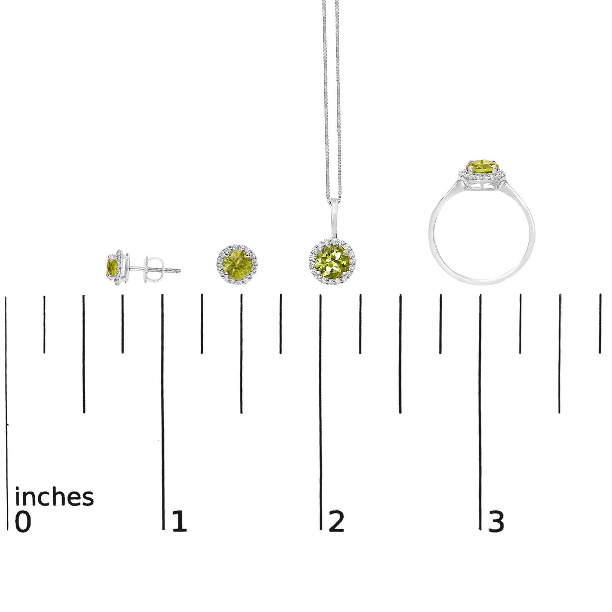 10K Gold Gemstone and 3/8 Cttw Diamond Halo Jewelry Set (Earrings, Pendant & Ring)
