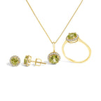 10K Gold Gemstone and 3/8 Cttw Diamond Halo Jewelry Set (Earrings, Pendant & Ring)