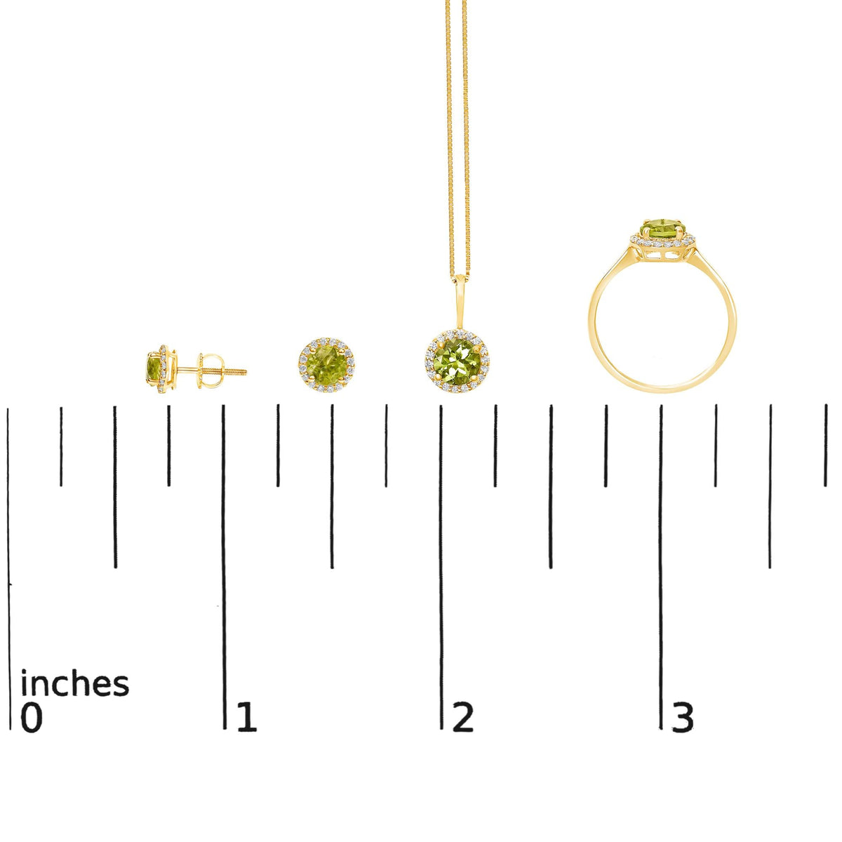 10K Gold Gemstone and 3/8 Cttw Diamond Halo Jewelry Set (Earrings, Pendant & Ring)